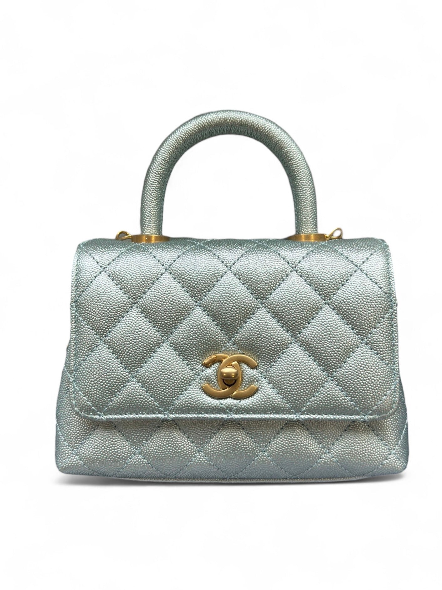 Chanel Coco Handle Extra Mini Quilted Iridescent Blue Caviar Gold-tone Hardware