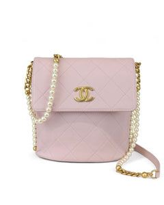 Chanel Calfskin Quilted Pearl Small About Pearls Hobo Bag Light Pink