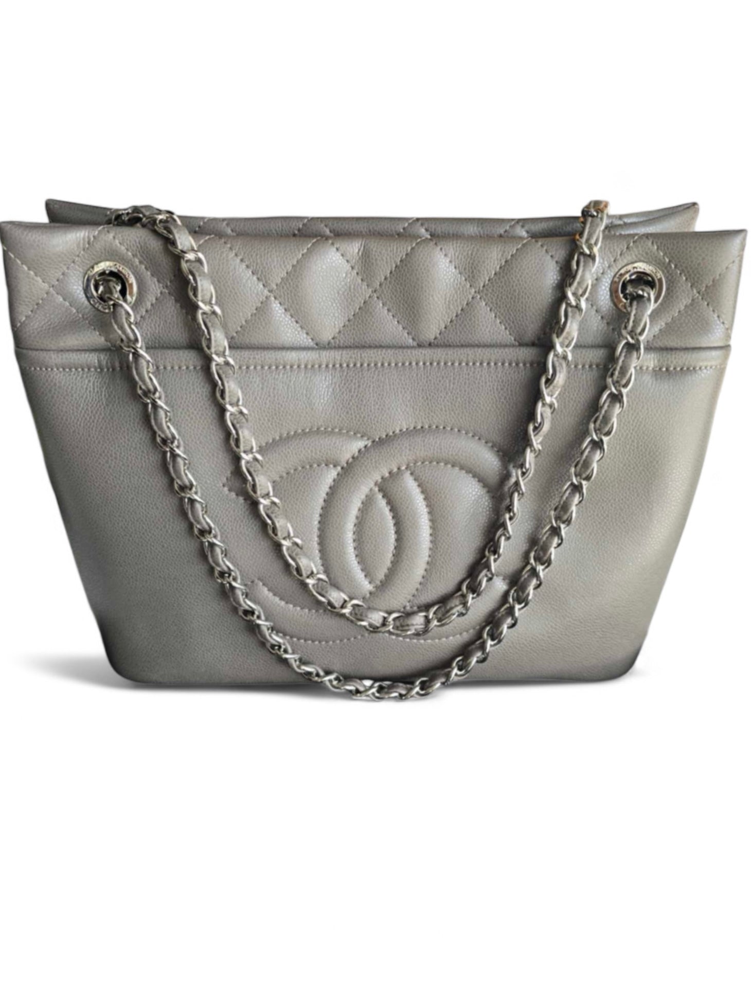 Chanel Timeless CC Tote Grey Caviar Silver-tone Hardware