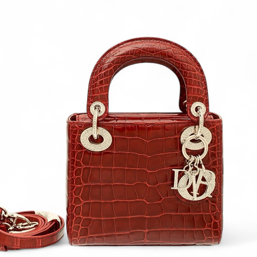Christian Dior Lady Dior Mini Exotic Crocodile Leather Crystal and