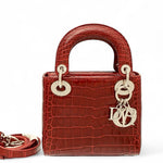 Load image into Gallery viewer, Christian Dior Lady Dior Mini Exotic Crocodile Leather Crystal and Gold Hardware
