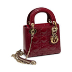 将图片加载到图库查看器，Christian Dior Lady Dior Mini Cherry Red Patent Leather, Gold-tone Hardware
