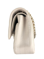 将图片加载到图库查看器，Chanel Timeless Classic Medium M/L Double Flap Ivory Chevron Caviar Gold Hardware
