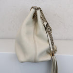 将图片加载到图库查看器，GUCCI Soho Chain Large Shoulder Pebbled Calfskin Off-White GHW
