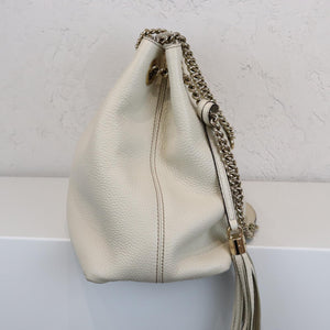 GUCCI Soho Chain Large Shoulder Pebbled Calfskin Off-White GHW