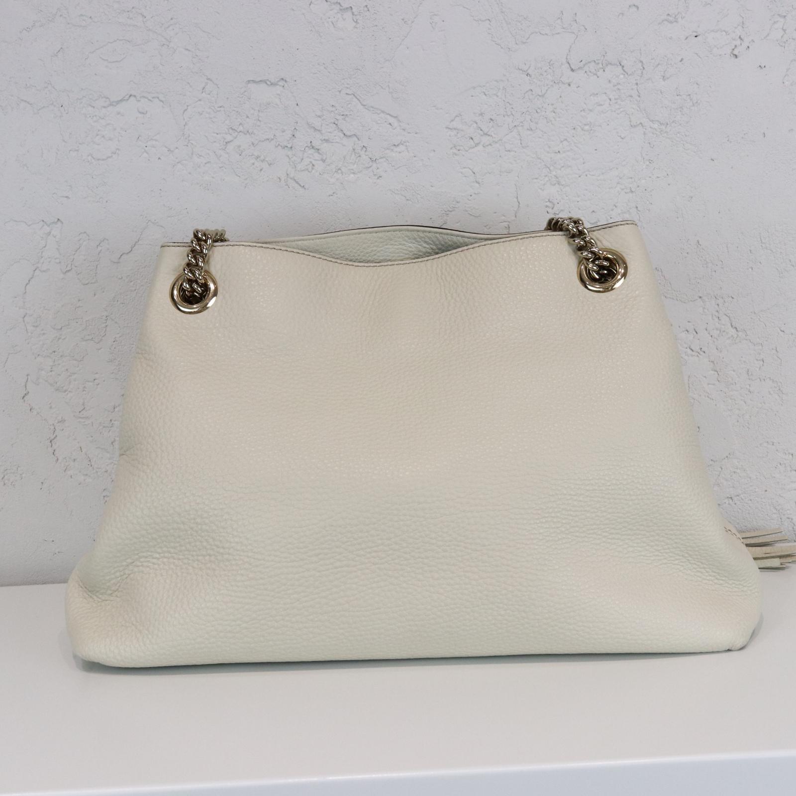 GUCCI Soho Chain Large Shoulder Pebbled Calfskin Off-White GHW