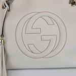 将图片加载到图库查看器，GUCCI Soho Chain Large Shoulder Pebbled Calfskin Off-White GHW
