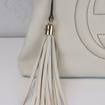 将图片加载到图库查看器，GUCCI Soho Chain Large Shoulder Pebbled Calfskin Off-White GHW
