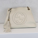 将图片加载到图库查看器，GUCCI Soho Chain Large Shoulder Pebbled Calfskin Off-White GHW
