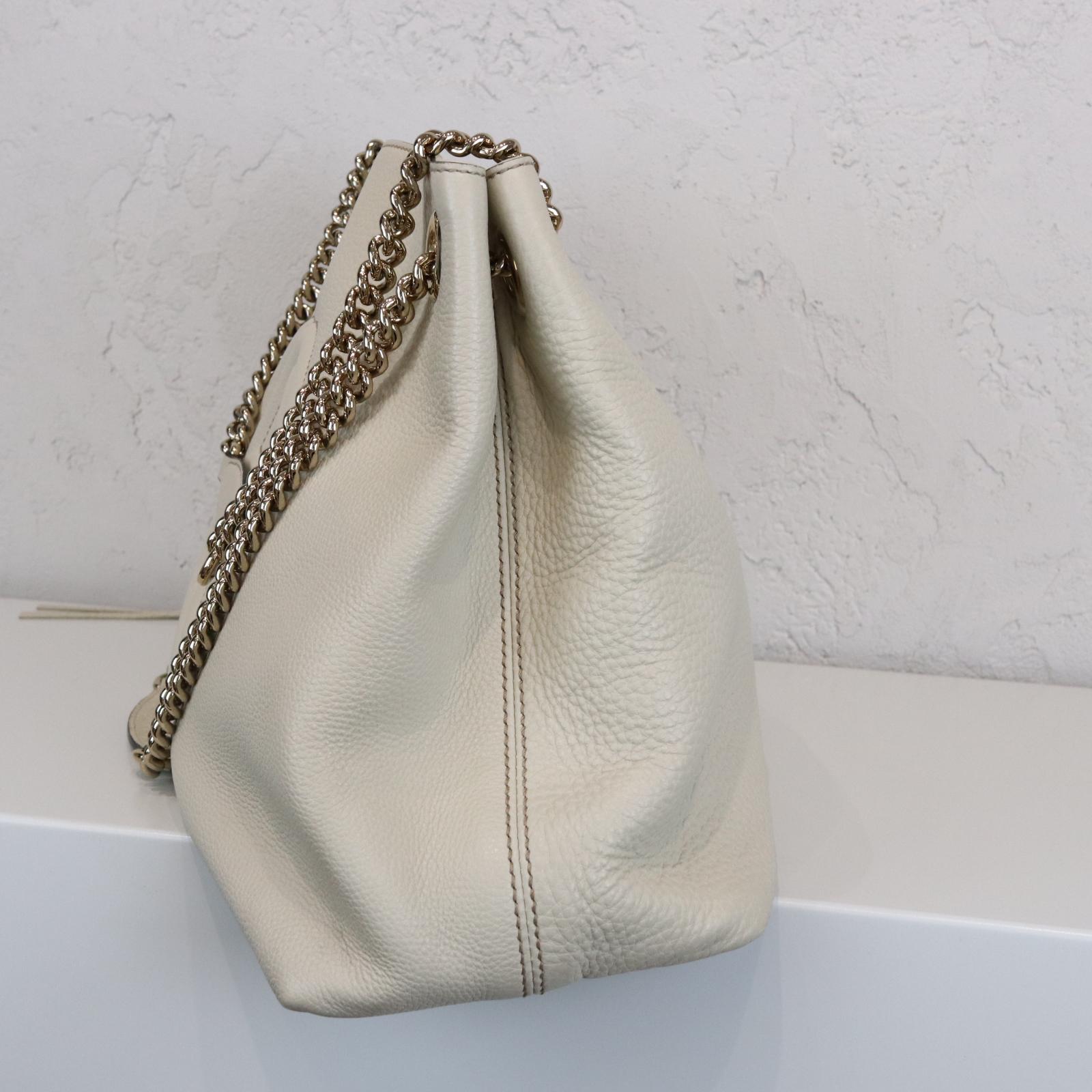 GUCCI Soho Chain Large Shoulder Pebbled Calfskin Off-White GHW