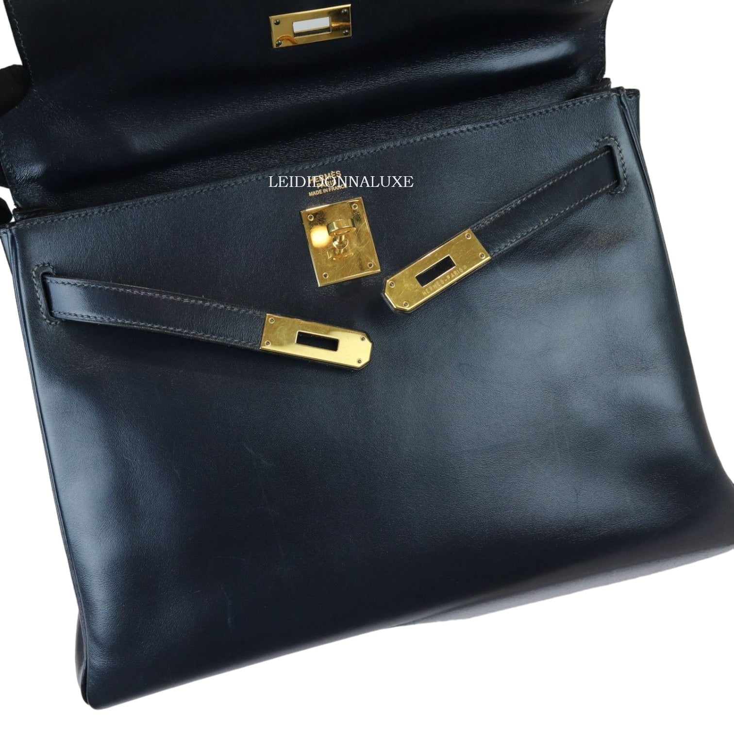 Hermes Kelly 32 Vintage Box Leather 24kt Plated Gold