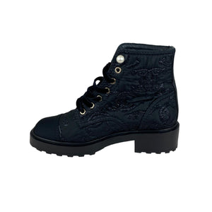 Chanel CC Combat Short Boots Tweed Grosgrain