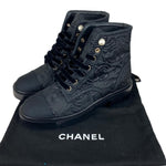 Charger l&#39;image dans la galerie, Chanel CC Combat Short Boots Tweed Grosgrain
