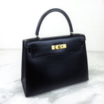 Load image into Gallery viewer, Hermes Kelly 28 Sellier Vintage Black Box Leather 24kt Gold-Plated Hardware
