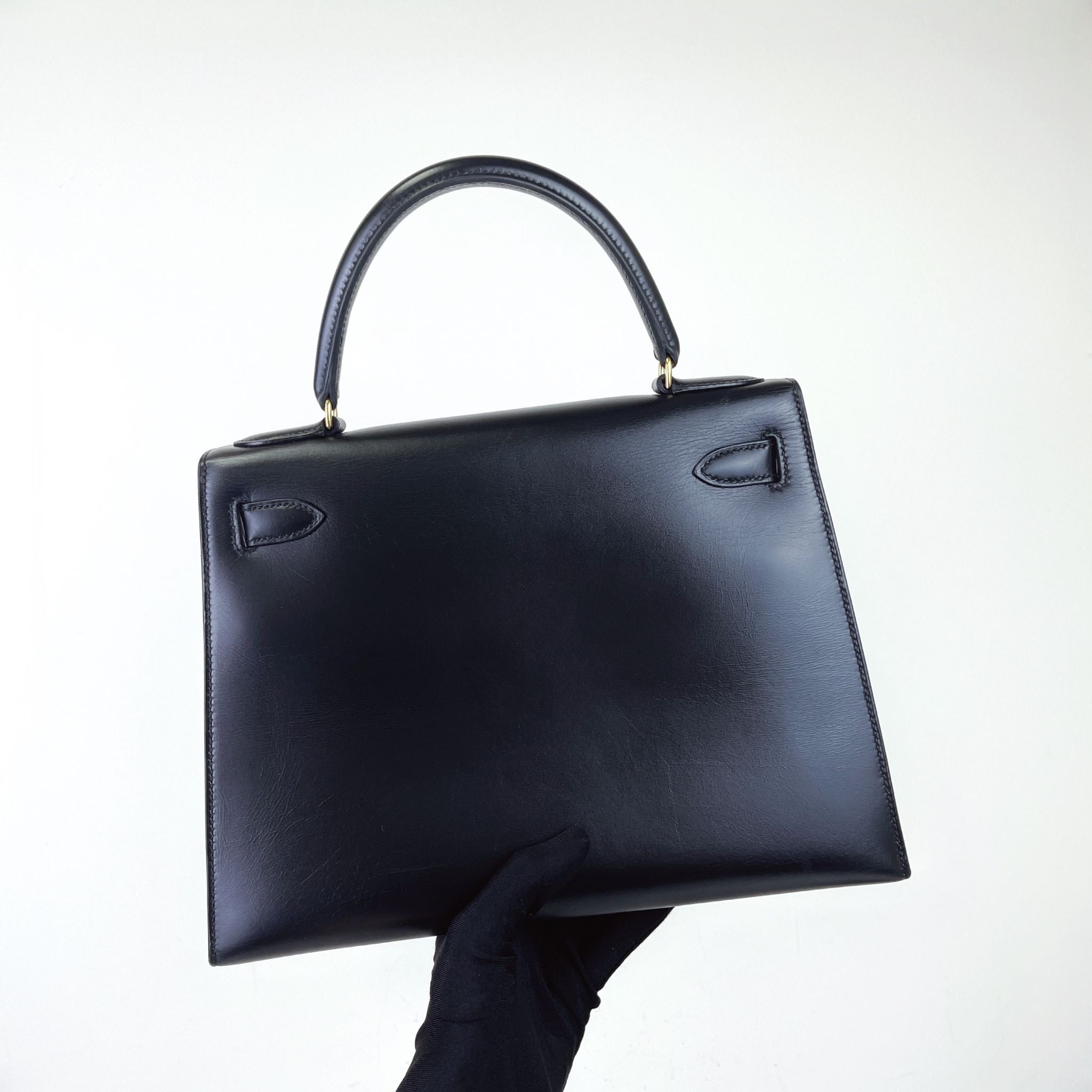 Hermes Kelly 28 Sellier Vintage Black Box Leather 24kt Gold-Plated Hardware