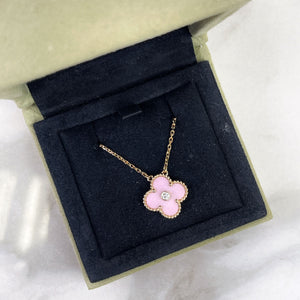 Van Cleef and Arpels VCA Vintage Alhambra Holiday Pendant, Diamond, Pink Sevres, 18kt Gold