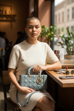 将图片加载到图库查看器，Christian Dior Lady D-Joy Medium Cloud Blue Lambskin Cannage Gold-tone Hardware
