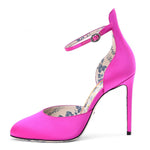 Load image into Gallery viewer, Gucci Satin Daisy Ankle Strap d&#39;Orsay 105 Pumps 36 Fuchsia
