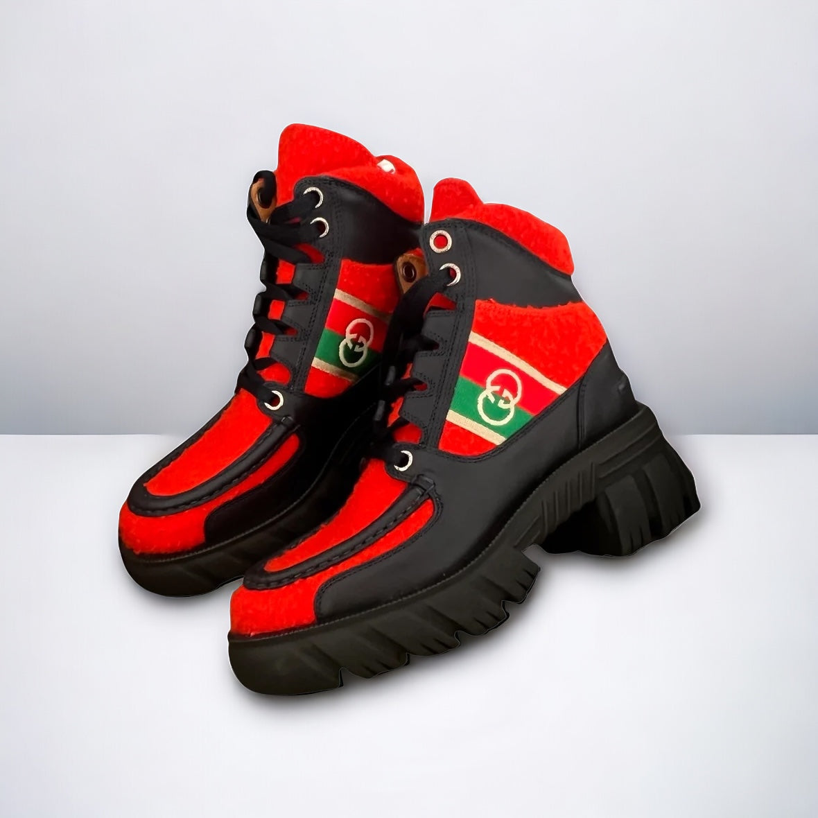 Gucci boots with red laces best sale