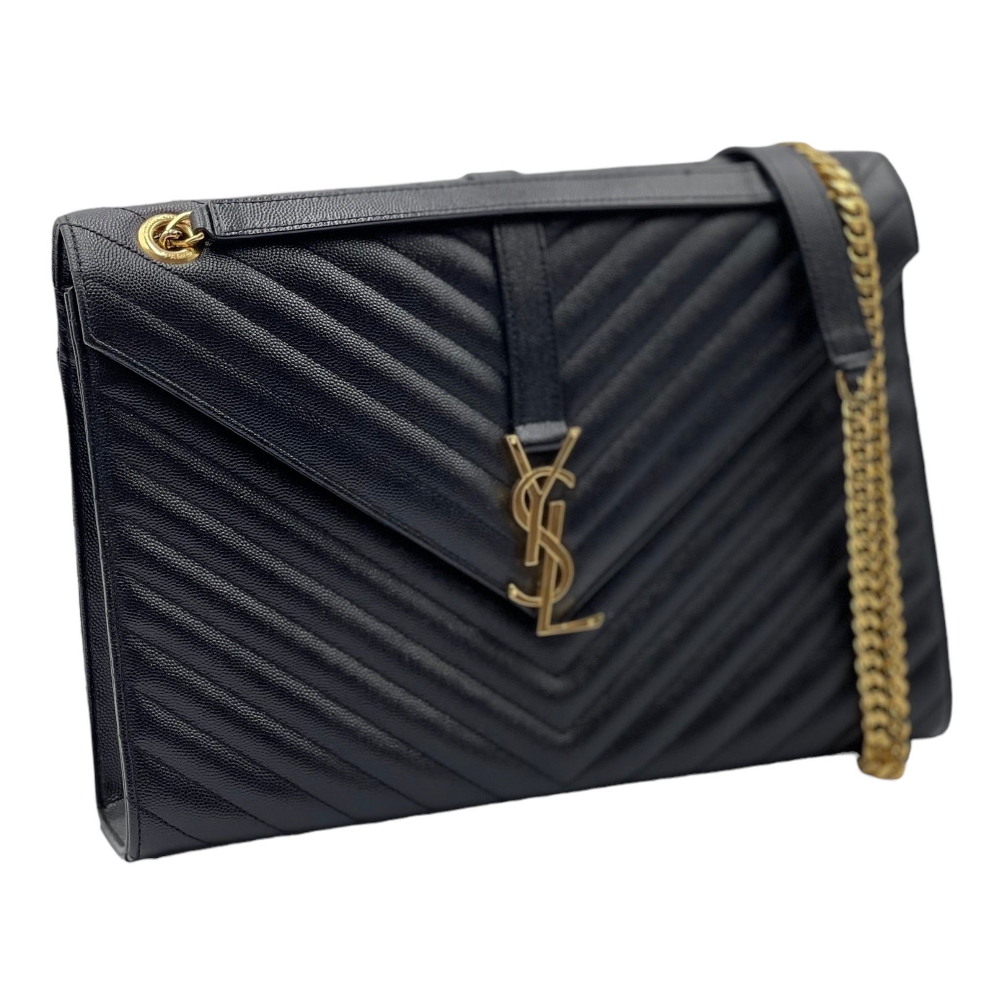 Saint Laurent Envelope Bag Grain de Poudre Chevron Quilted Large YSL