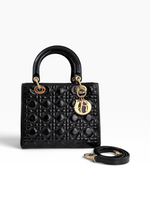 Charger l'image dans la galerie, Christian Dior Lady Dior Medium, Black Patent Leather Gold-tone Hardware
