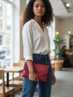 Load image into Gallery viewer, Chanel Vintage Envelope Shoulder Bag, Cherry Red Exotic Leather Multi-chain 24kt Gold-plated Hardware
