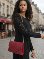 Load image into Gallery viewer, Chanel Vintage Envelope Shoulder Bag, Cherry Red Exotic Leather Multi-chain 24kt Gold-plated Hardware
