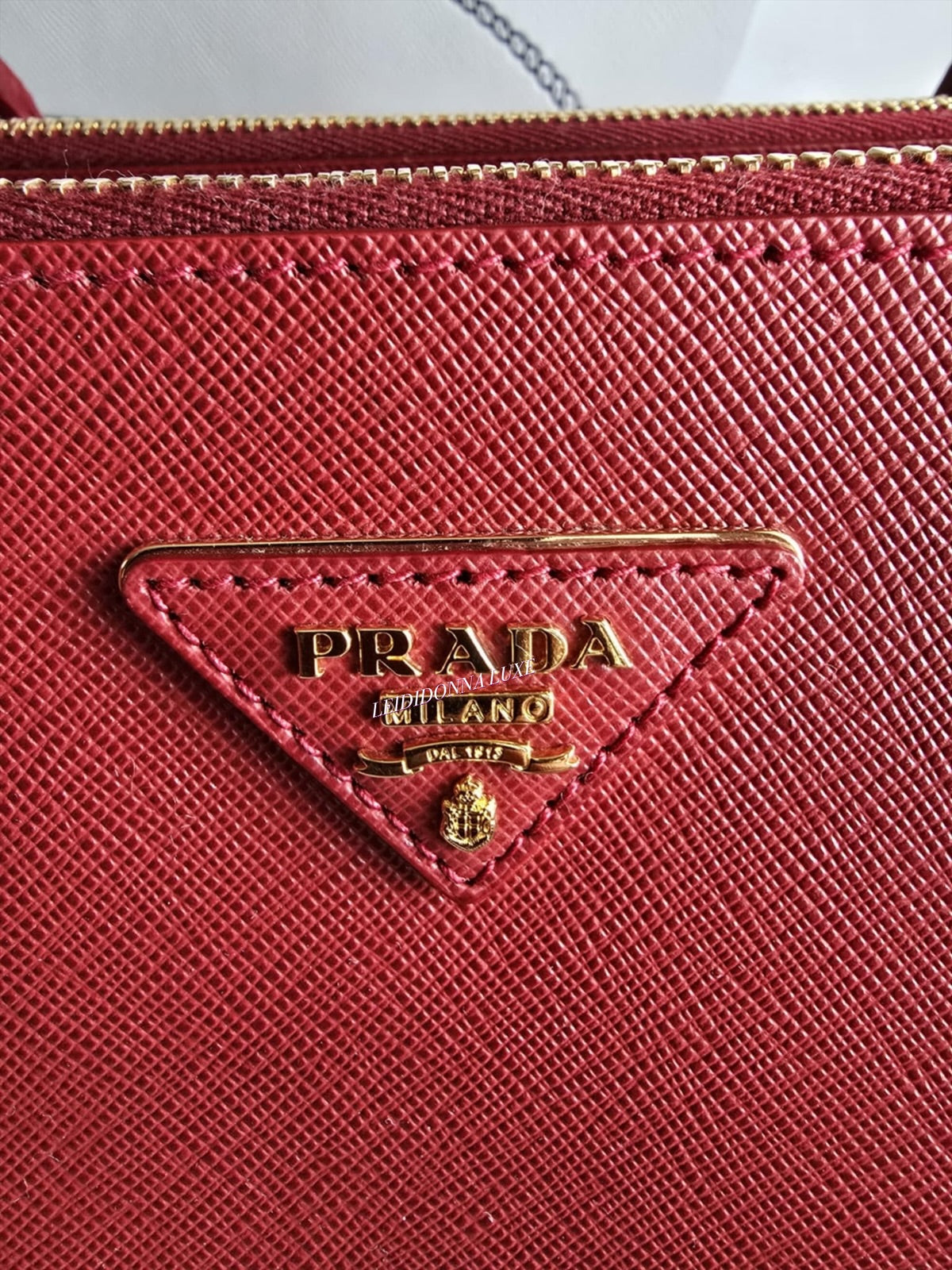 Prada Red Saffiano Lux Leather Medium Galleria Double Zip Tote Gold-Tone Hardware