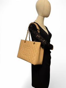 Chanel Grand Shopper Tote GST Dark Beige Caviar Gold-tone Hardware