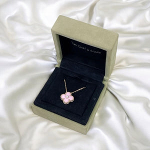 Van Cleef and Arpels VCA Vintage Alhambra Holiday Pendant, Diamond, Pink Sevres, 18kt Gold