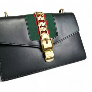 Gucci Sylvie Medium Black Calfskin Gold-tone Hardware