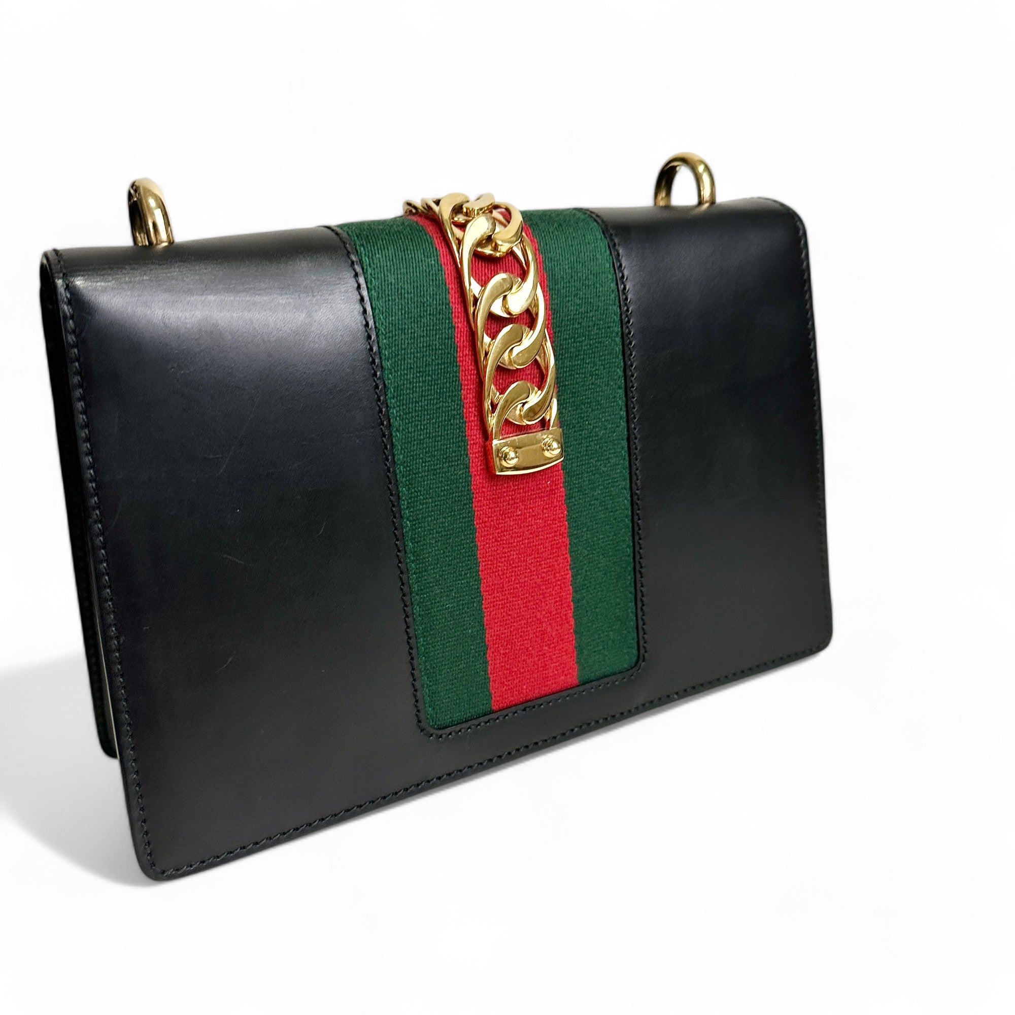 Gucci Sylvie Medium Black Calfskin Gold-tone Hardware