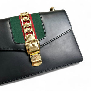 Gucci Sylvie Medium Black Calfskin Gold-tone Hardware