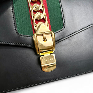 Gucci Sylvie Medium Black Calfskin Gold-tone Hardware