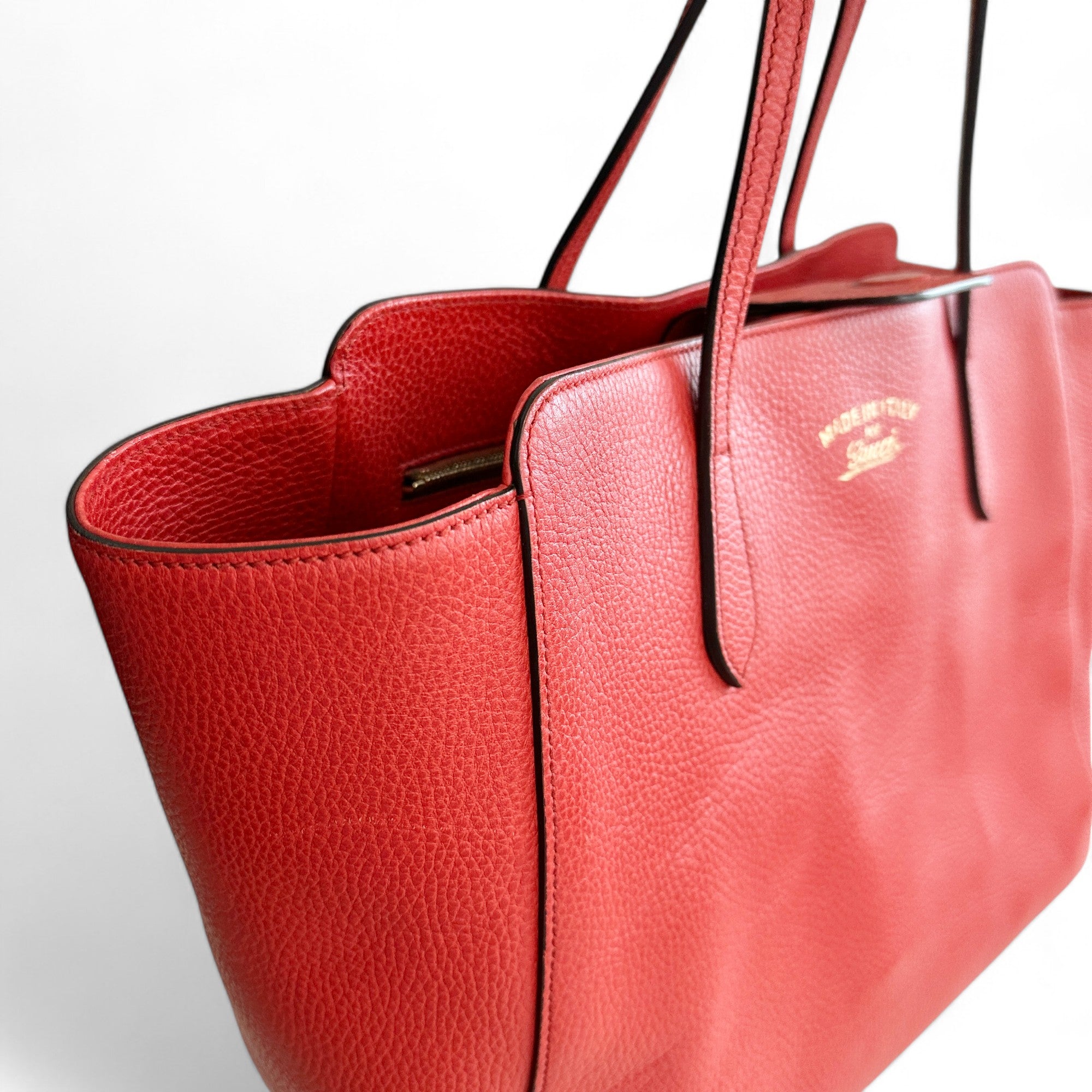 Gucci Swing Tote Medium Red Grained Leather LeidiDonna Luxe Inc