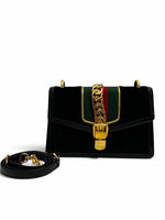 Load image into Gallery viewer, Gucci Sylvie Small Crossbody Bag in Black GG Velvet, Gold-tone Hardware
