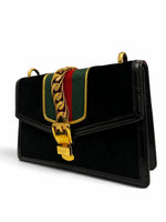 Load image into Gallery viewer, Gucci Sylvie Small Crossbody Bag in Black GG Velvet, Gold-tone Hardware
