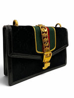 Load image into Gallery viewer, Gucci Sylvie Small Crossbody Bag in Black GG Velvet, Gold-tone Hardware
