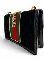 Load image into Gallery viewer, Gucci Sylvie Small Crossbody Bag in Black GG Velvet, Gold-tone Hardware
