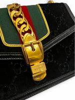 Load image into Gallery viewer, Gucci Sylvie Small Crossbody Bag in Black GG Velvet, Gold-tone Hardware
