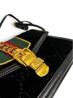 Load image into Gallery viewer, Gucci Sylvie Small Crossbody Bag in Black GG Velvet, Gold-tone Hardware

