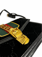 Load image into Gallery viewer, Gucci Sylvie Small Crossbody Bag in Black GG Velvet, Gold-tone Hardware
