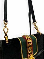 Load image into Gallery viewer, Gucci Sylvie Small Crossbody Bag in Black GG Velvet, Gold-tone Hardware
