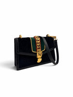 Load image into Gallery viewer, Gucci Sylvie Small Crossbody Bag in Black GG Velvet, Gold-tone Hardware
