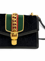 Load image into Gallery viewer, Gucci Sylvie Small Crossbody Bag in Black GG Velvet, Gold-tone Hardware
