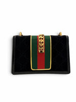 Load image into Gallery viewer, Gucci Sylvie Small Crossbody Bag in Black GG Velvet, Gold-tone Hardware
