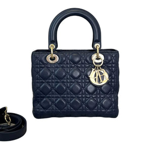 Christian Dior Lady Dior Medium Lambskin Navy Blue GHW