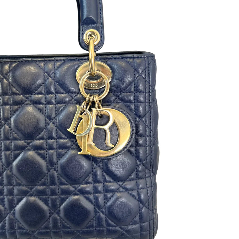 Christian Dior Lady Dior Medium Lambskin Navy Blue GHW