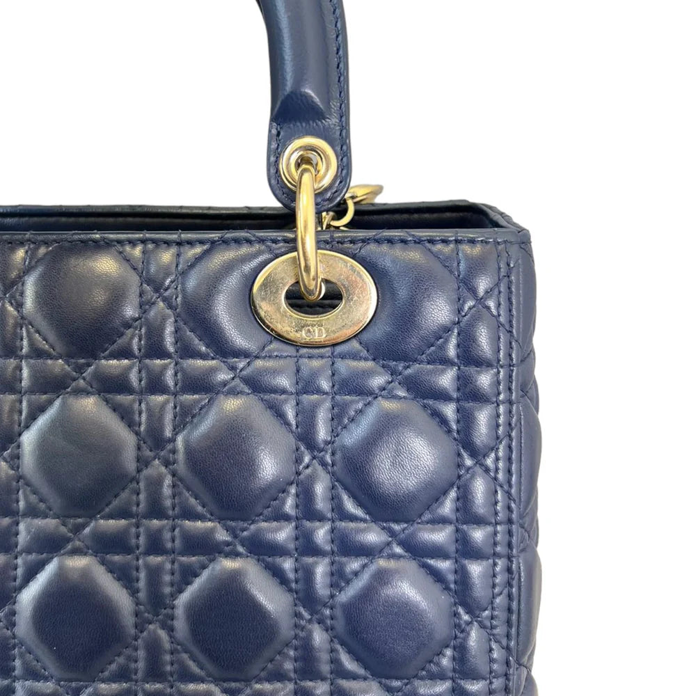 Christian Dior Lady Dior Medium Lambskin Navy Blue GHW