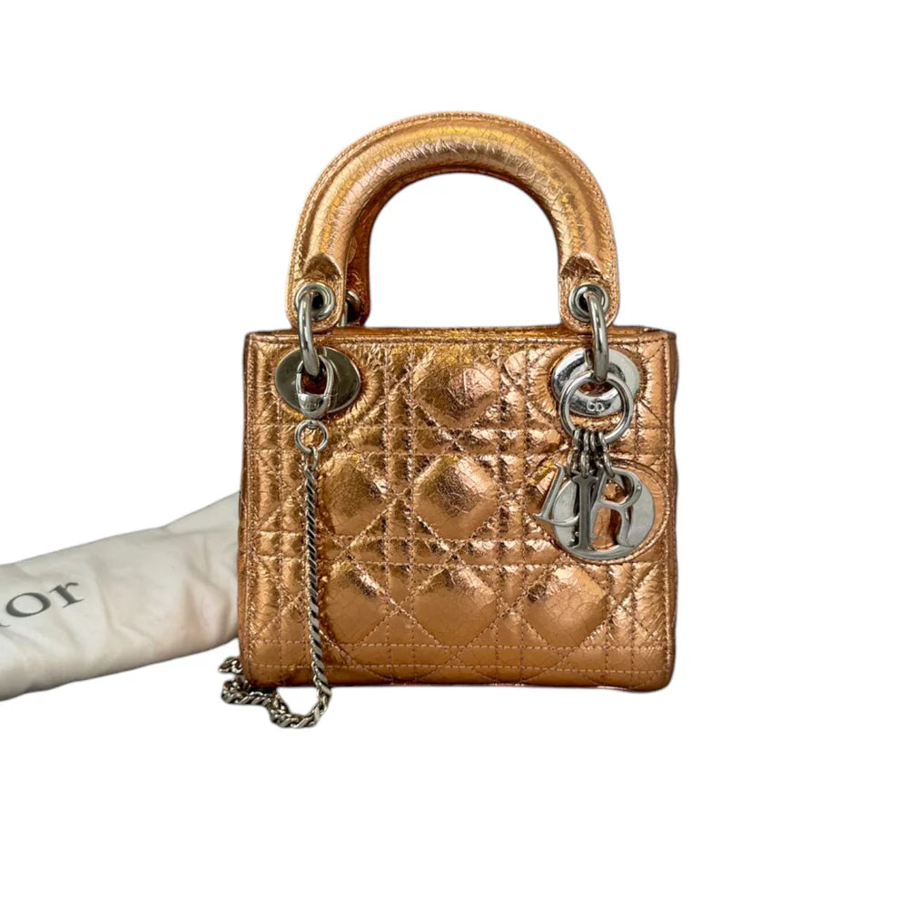 Christian Dior Lady Dior Mini Metallic Cannage Gold SHW